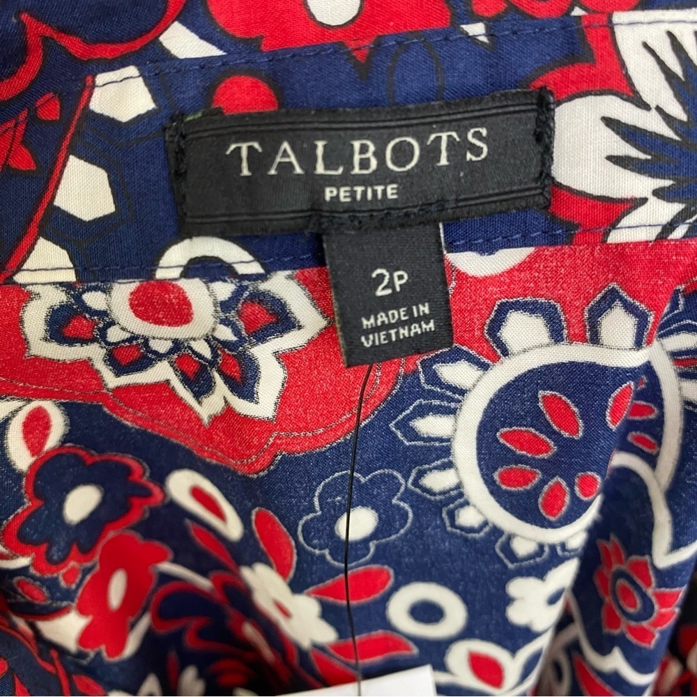 NWT Talbots Paisley Poplin Shirt Dress Size 2P Red Blue Old Money Cotton Belted - Picture 14 of 15